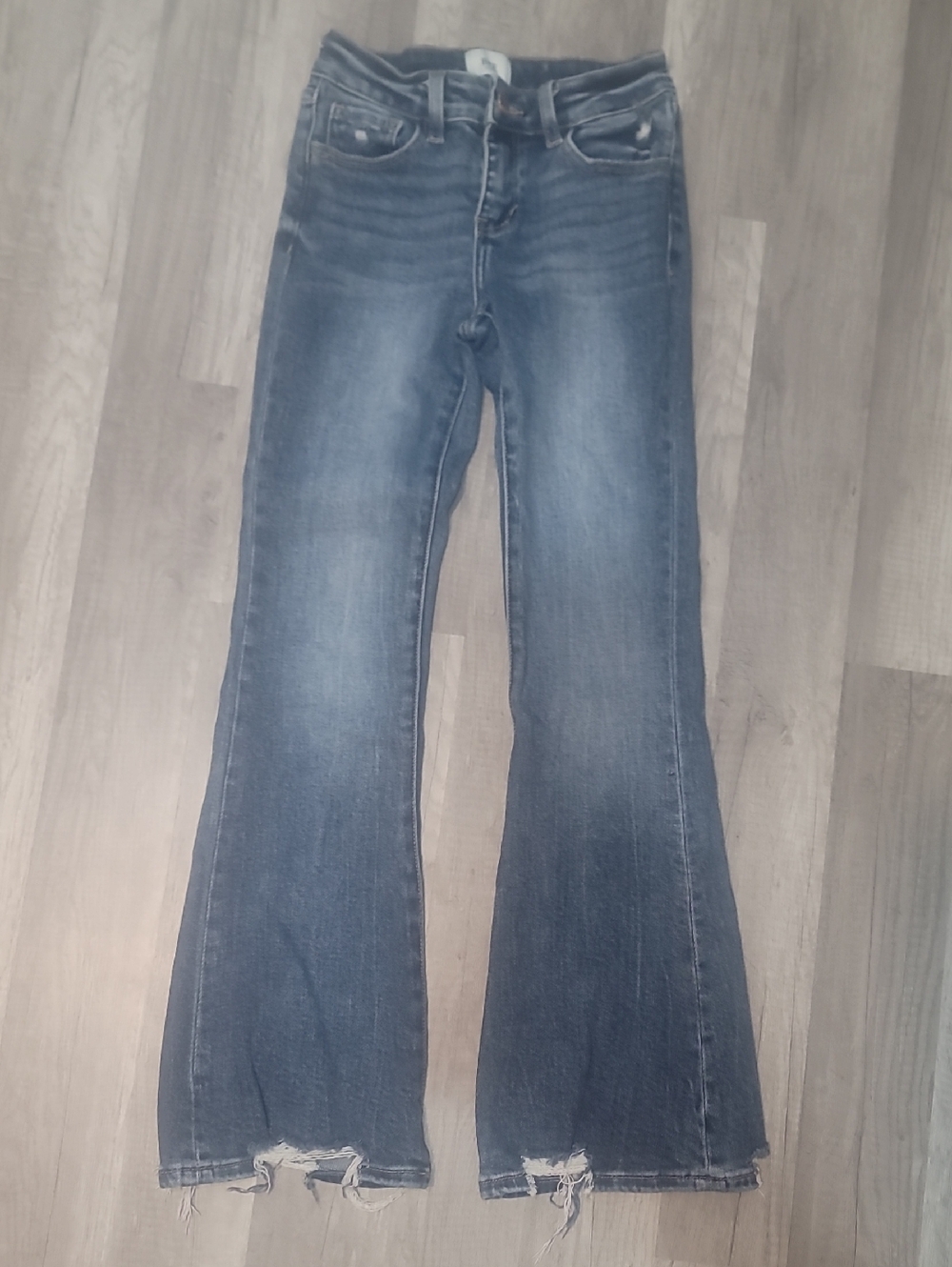 BKE Girls Blue Flared Jeans with Distressed Hem